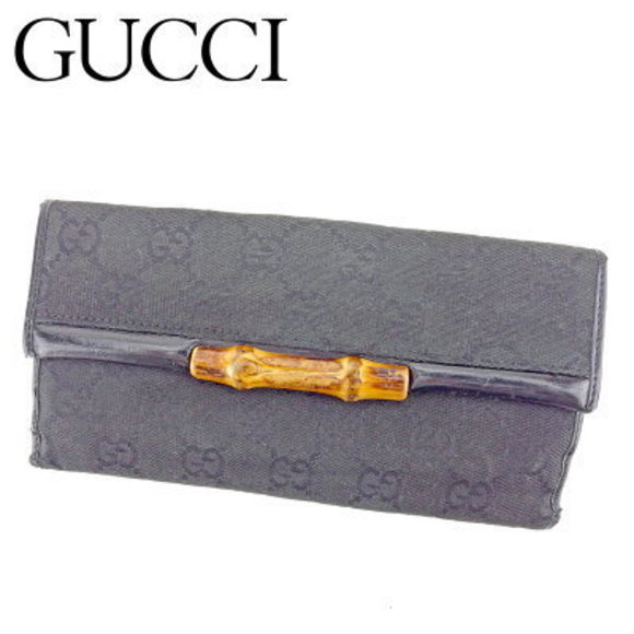 Gucci long Wallet bamboo GG canvas black beige leather - Picture 1 of 6